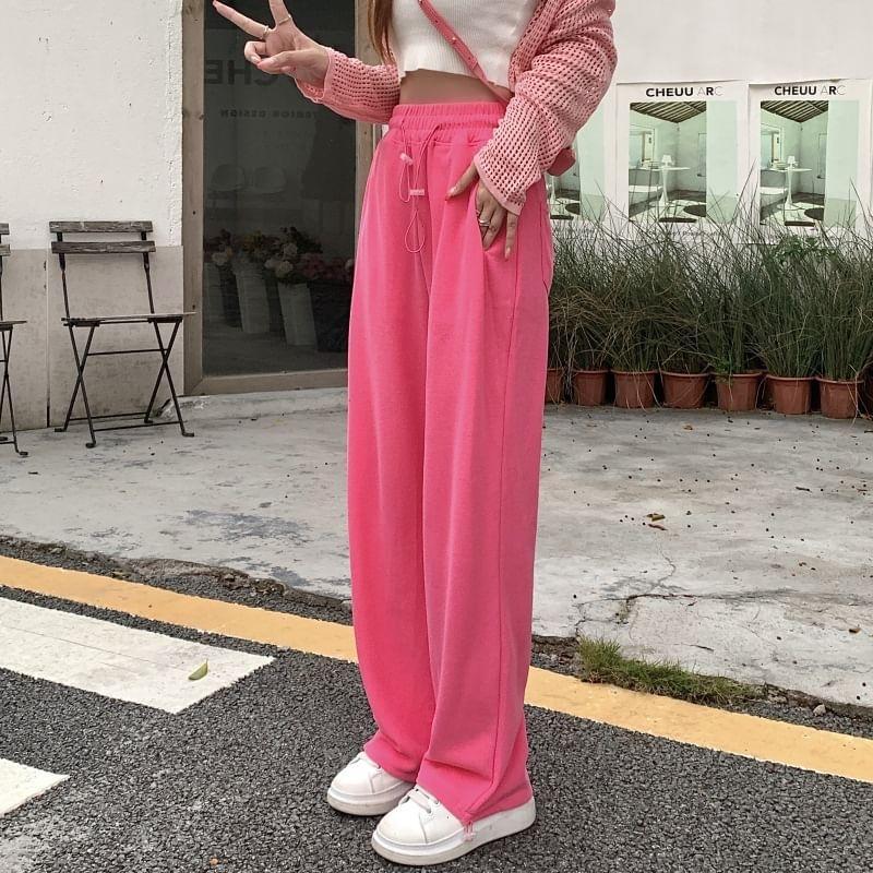 Drawstring Waist Plain Loose Fit Sweatpants Product Image