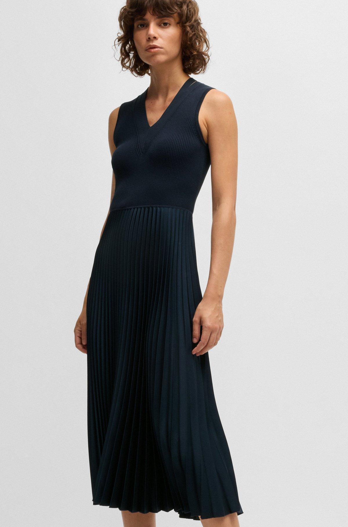 Mixed-material dress with plissé skirt Product Image