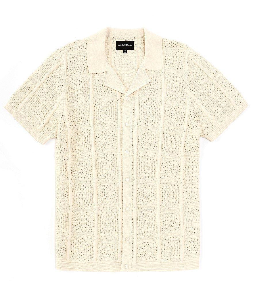 Lucky Brand Crochet Camp Collar Button Front Shirt Product Image