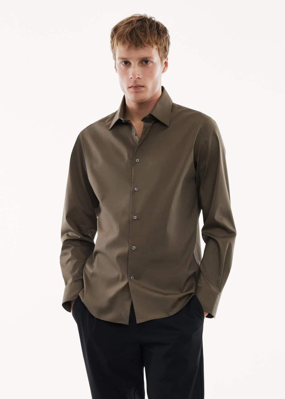 MANGO MAN - Regular-fit stretch cotton shirt khakiMen Product Image