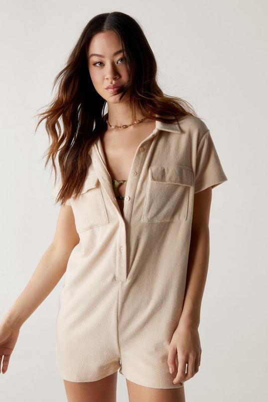 Towelling Button Through Beach Romper Product Image