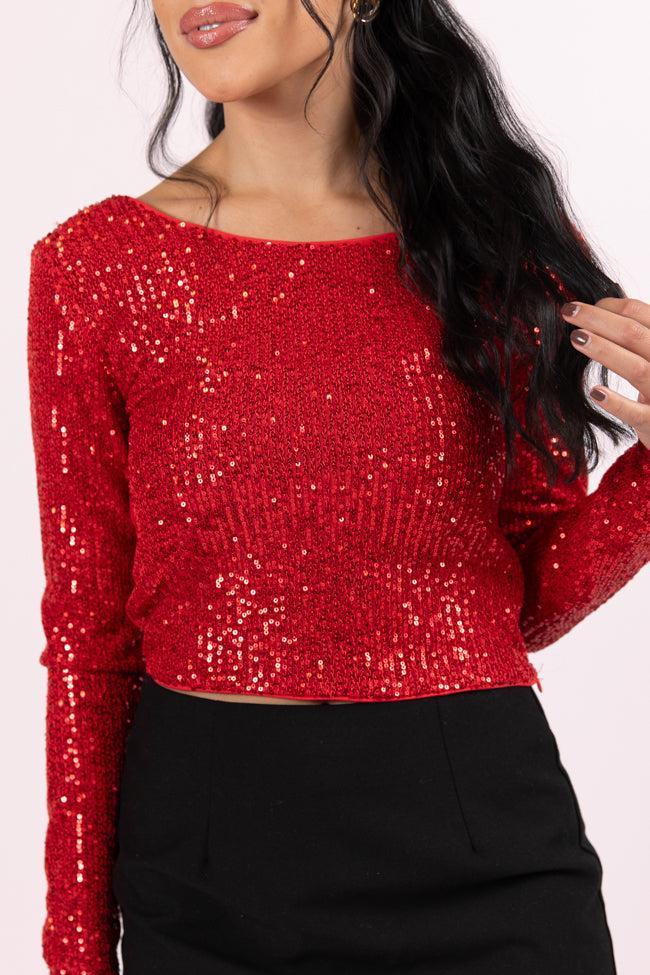 Tidings To You Red Smocked Back Sequin Top FINAL SALE Product Image