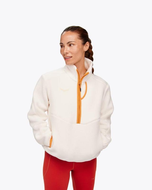 HOKA Womens Ridgetop Half-Zip Fleece in Eggnog, Size Large Product Image