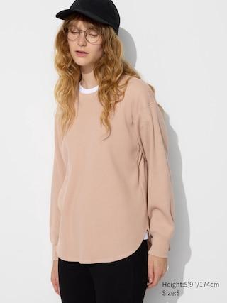 Womens Waffle T-Shirt Long-Sleeve Pink Large UNIQLO US Product Image