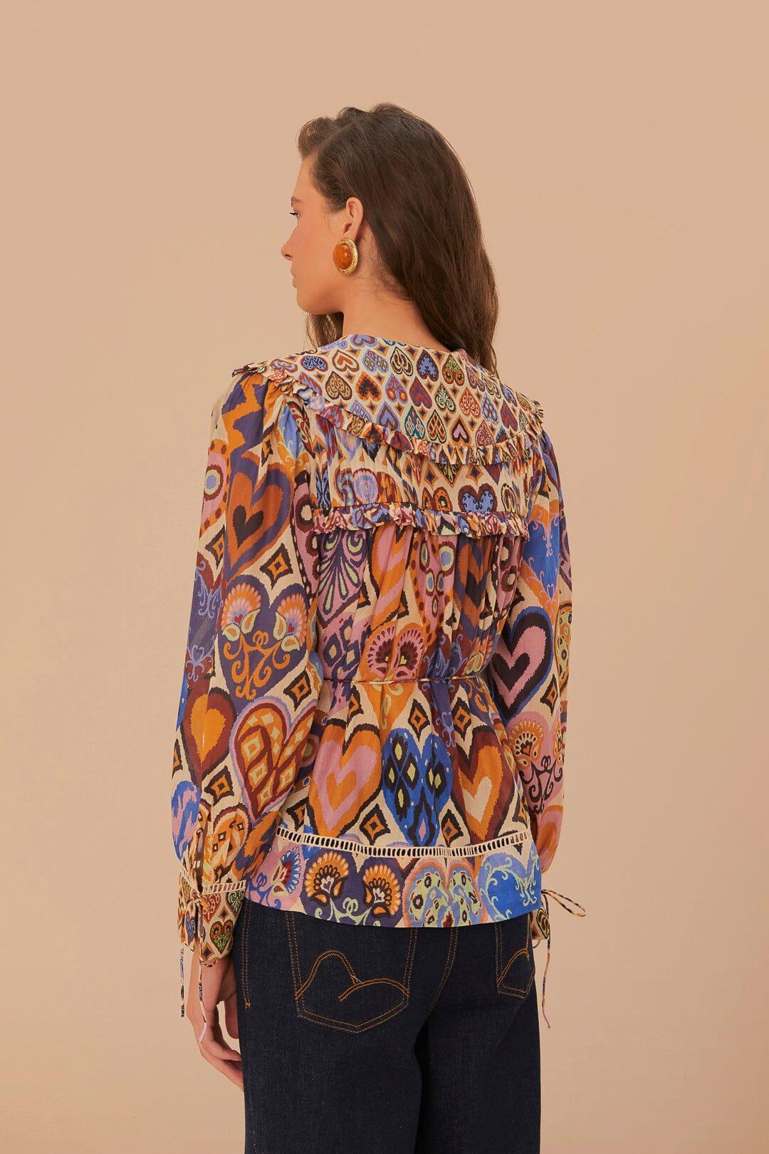 Cream Hearts Ikat Blouse Product Image