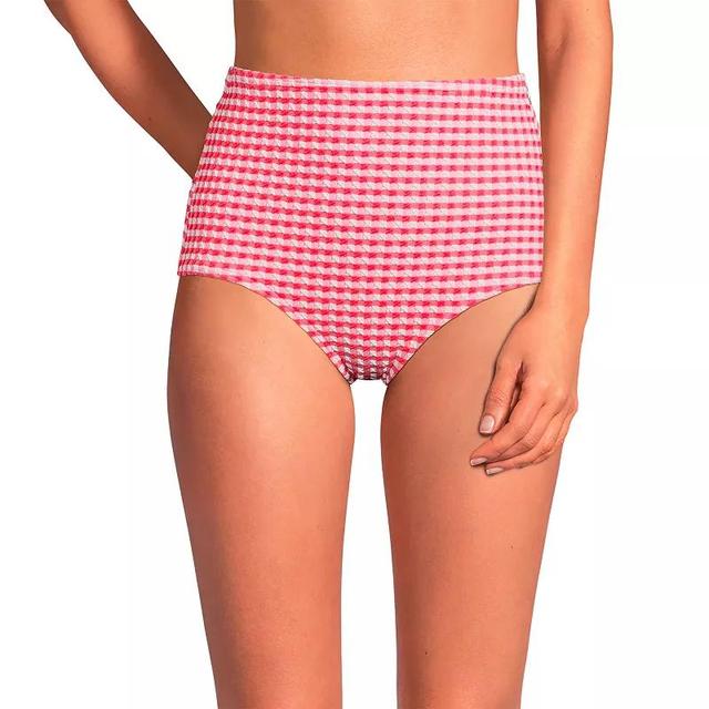 Lands End Womens Tummy Control Gingham Tugless High Waisted Bikini Bottoms - Rouge pink Product Image