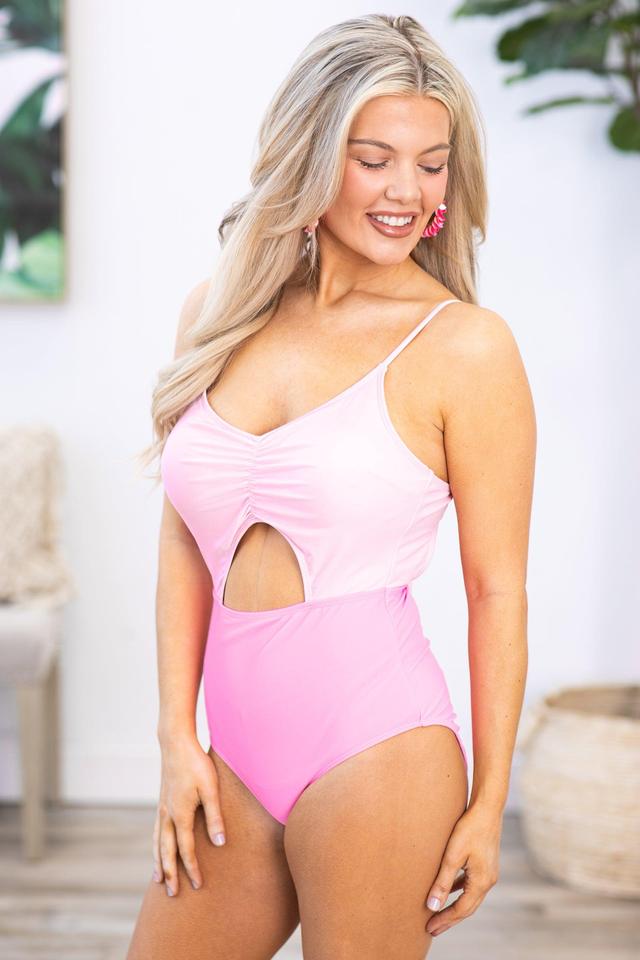 Pink Two Tone Cut Out One Piece Swimsuit Product Image