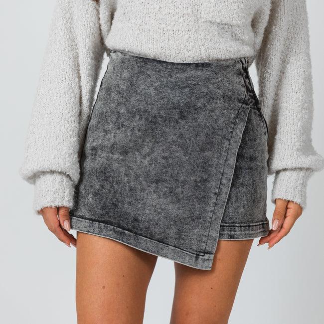 My Favorite Black Acid Wash Denim Skort Product Image