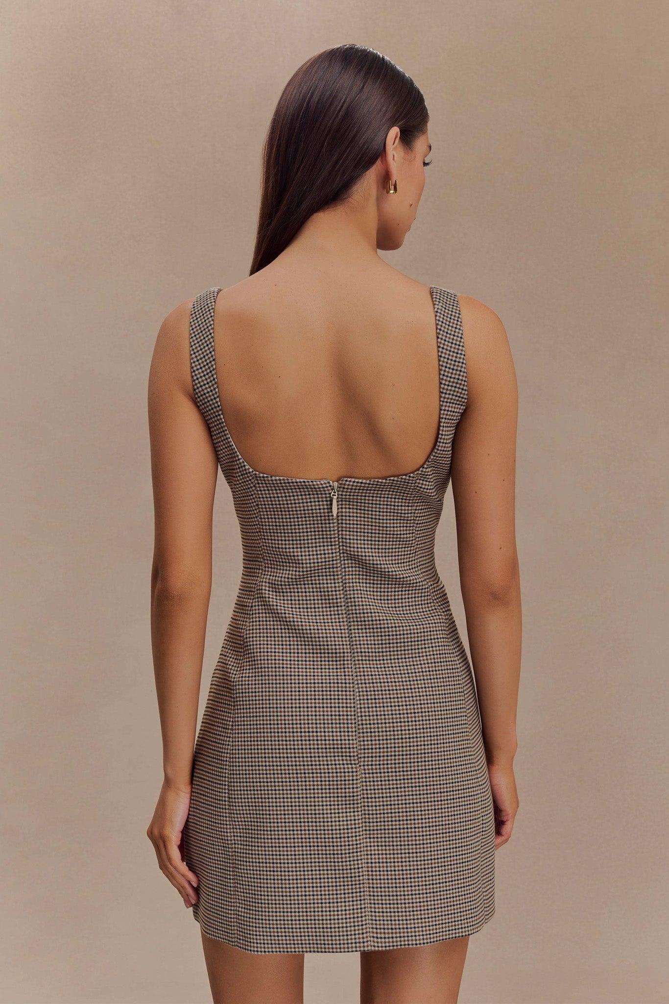 Beth Mini Dress - Tan Check Product Image