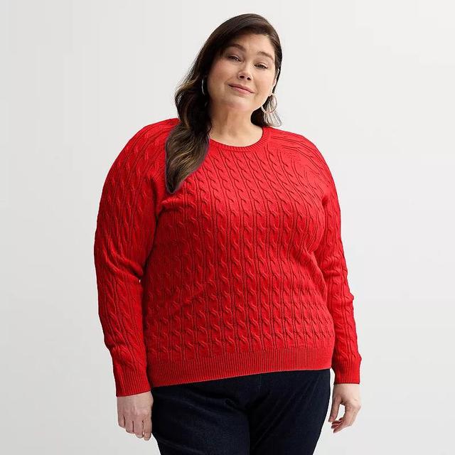 Plus Size Croft & Barrow The Extra Soft Cabled Crew Neck Sweater, Womens Product Image