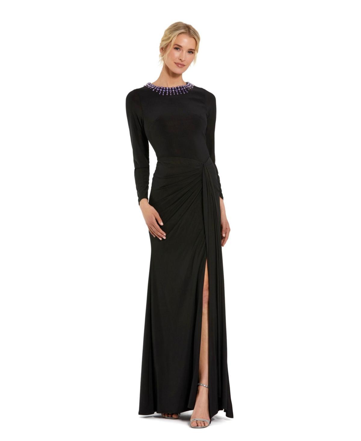 Womens Jersey Beaded Neck Tie Slip Gown Product Image