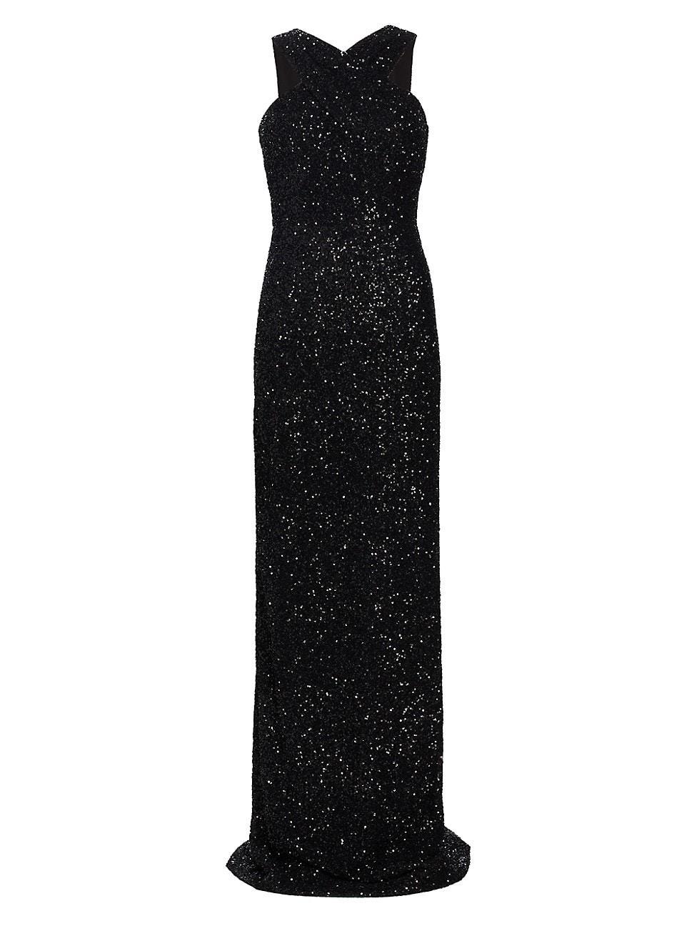 Womens Sequined Halter Column Gown Product Image