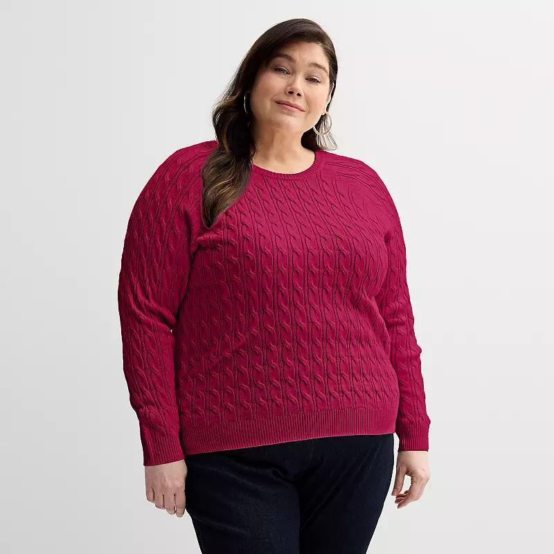 Plus Size Croft & Barrow The Extra Soft Cabled Crew Neck Sweater, Womens Sedona Pink product image