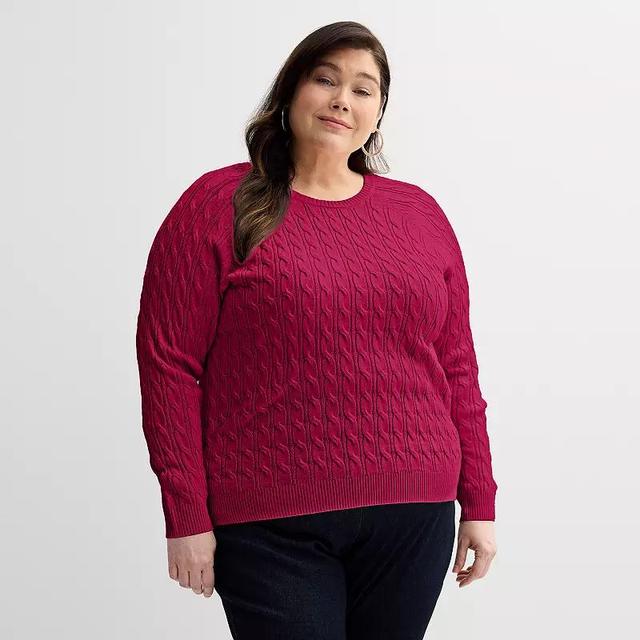 Plus Size Croft & Barrow The Extra Soft Cabled Crew Neck Sweater, Womens Sedona Pink Product Image