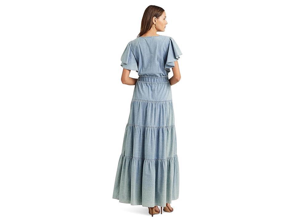 LAUREN Ralph Lauren Chambray Tiered Maxidress (Isla Wash) Women's Dress Product Image