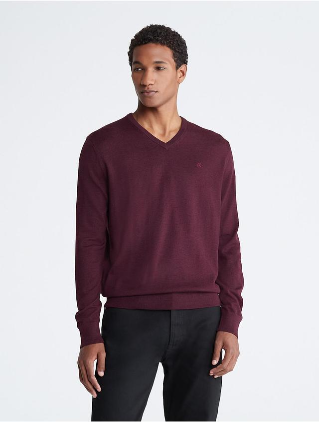 Calvin Klein Mens Extra Fine Merino Wool Blend V-Neck Sweater - Red - XS Product Image