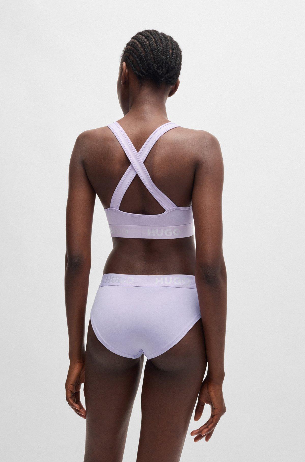 Crossed-back bralette in stretch cotton with logo band Product Image