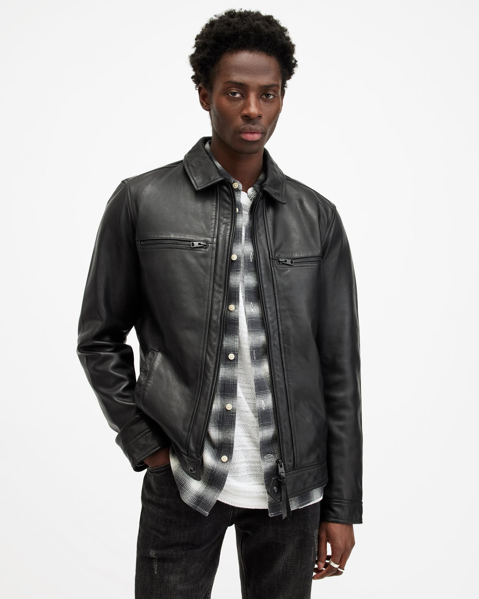 Luck Slim Front Zip Up Leather Jacket Product Image