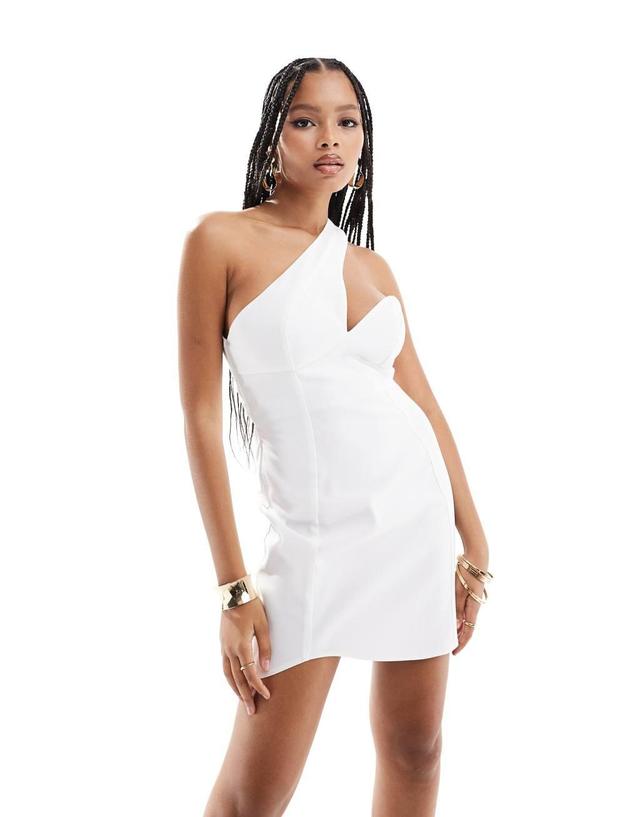 ASOS DESIGN bodycon one shoulder mini dress in ivory Product Image