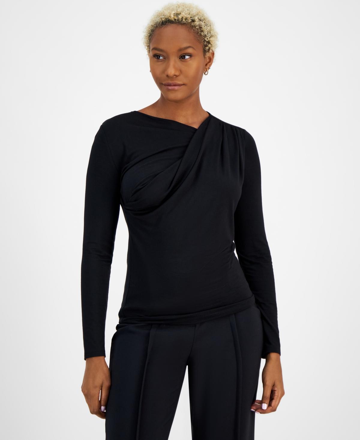 Bar Iii Womens Asymmetric-Neck Long-Sleeve Top, Created for Macys Product Image