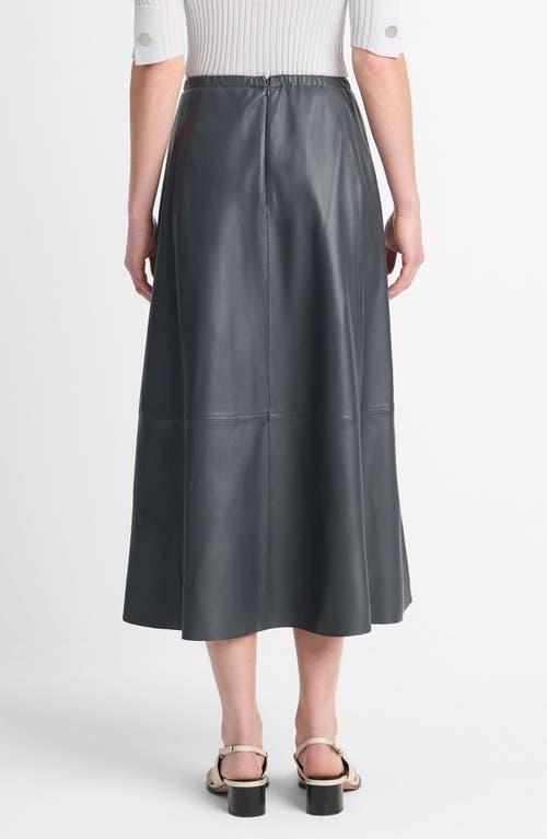 VINCE Lambskin Leather Gathered Midi Skirt In Graphite Product Image