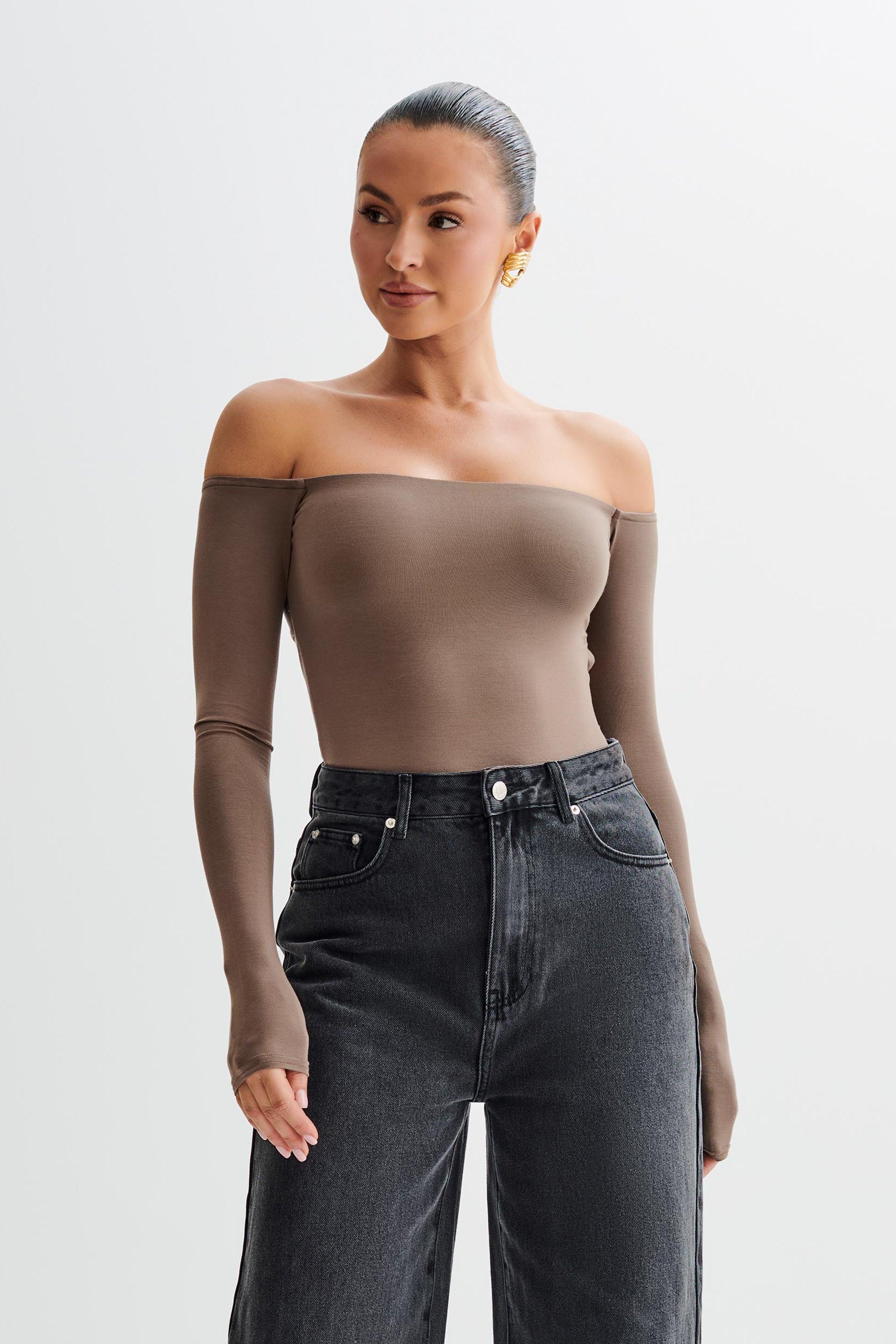 Peta Off Shoulder Modal Long Sleeve Bodysuit - Coco Product Image