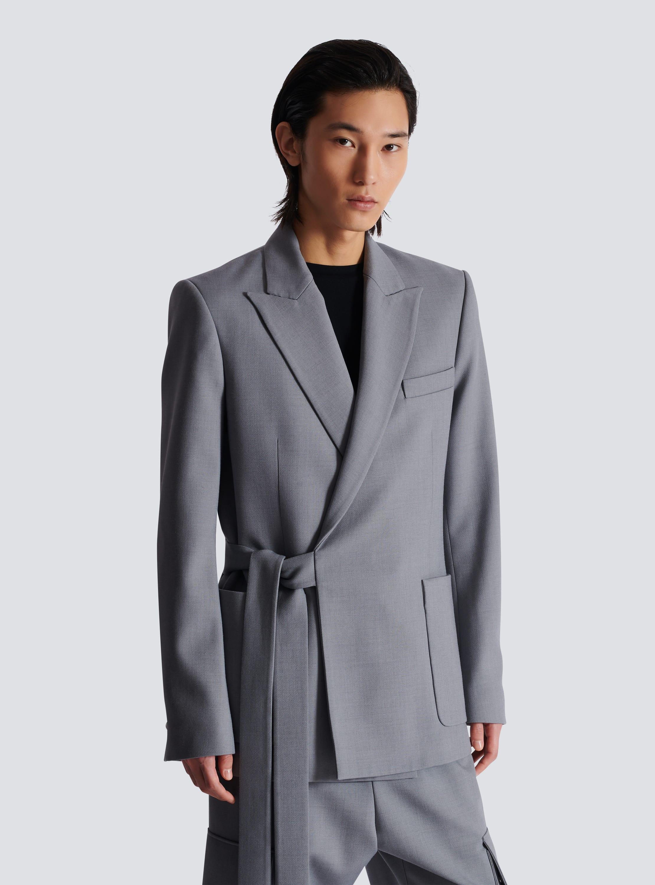 Belted asymmetrical jacket in double crepe Product Image