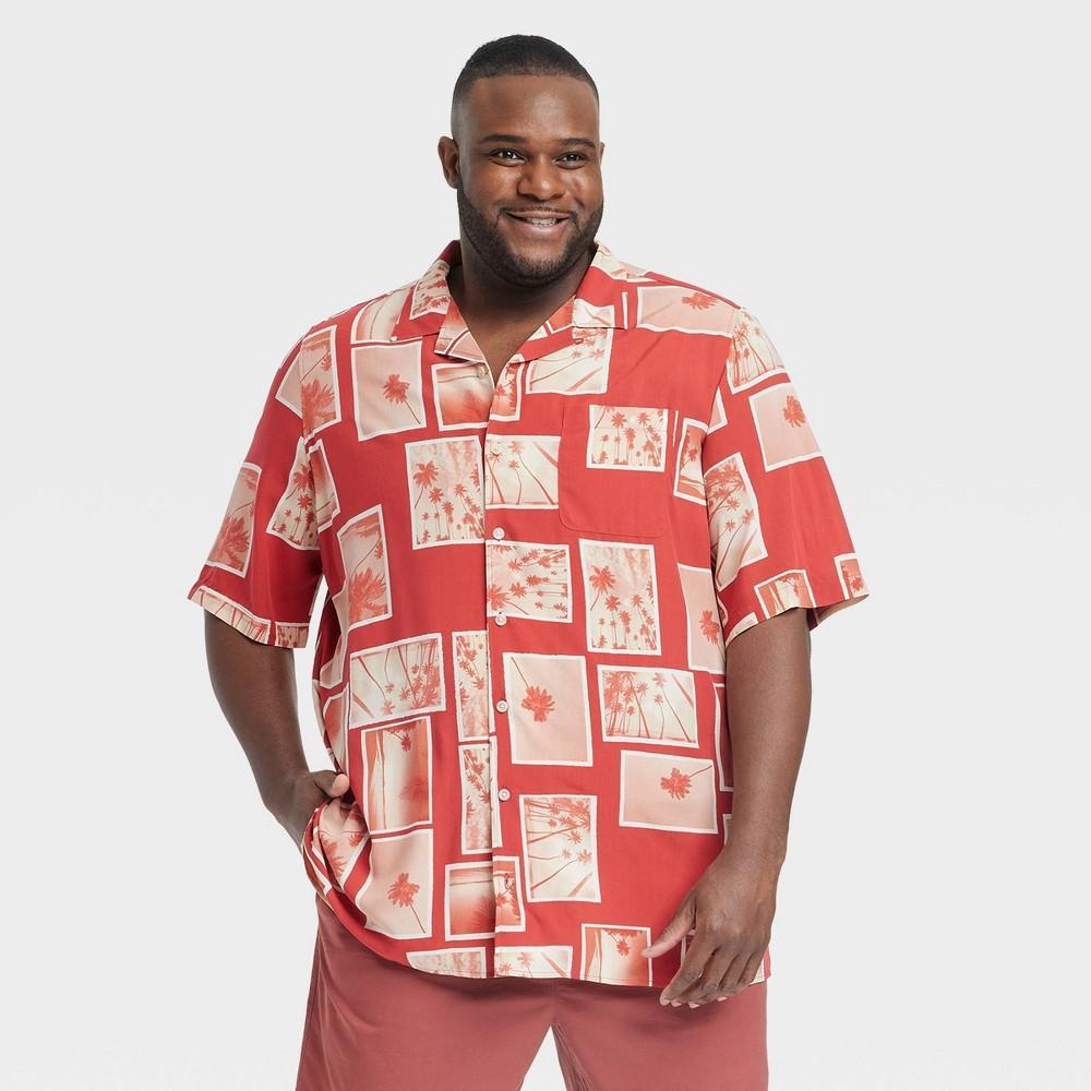 Mens Big & Tall Tree Print Short Sleeve Button-Down Shirt - Goodfellow & Co Red LT Product Image