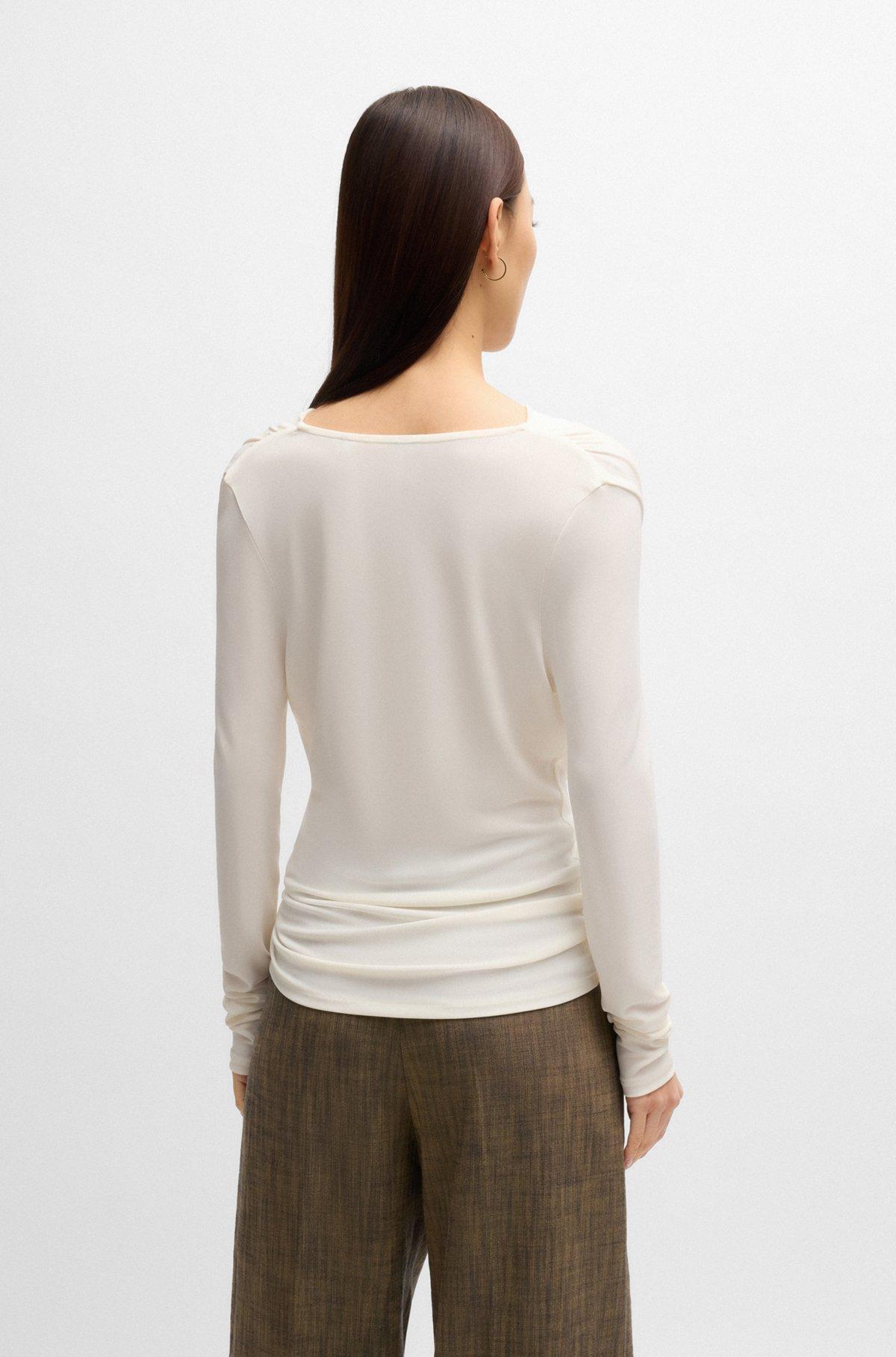 Long-sleeved top in stretch crepe with cowl neckline Product Image