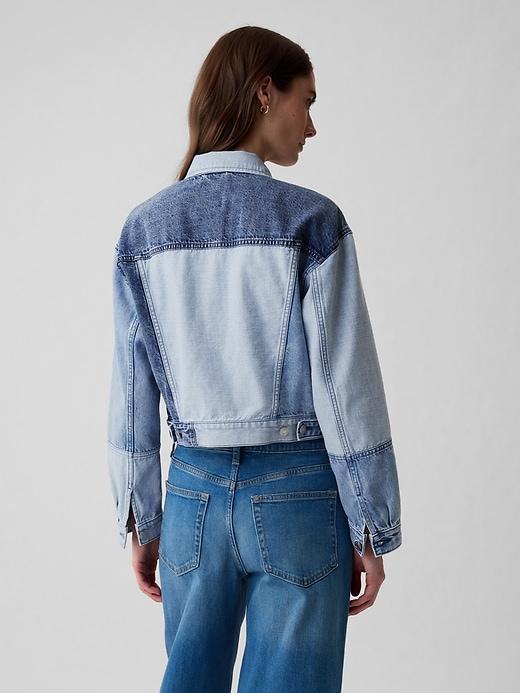 Cropped Patchwork Icon Denim Jacket Product Image