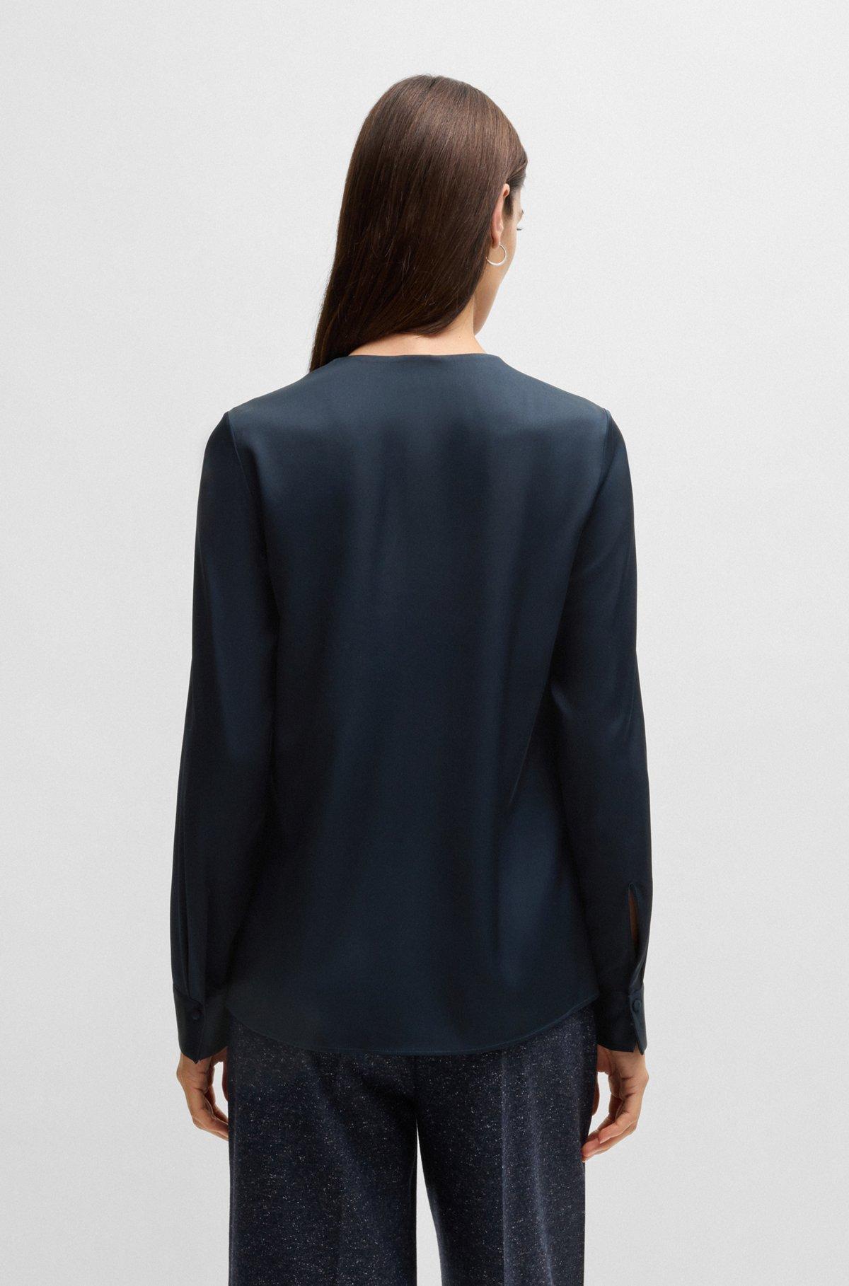 Button-neck blouse in stretch-silk crepe de chine Product Image