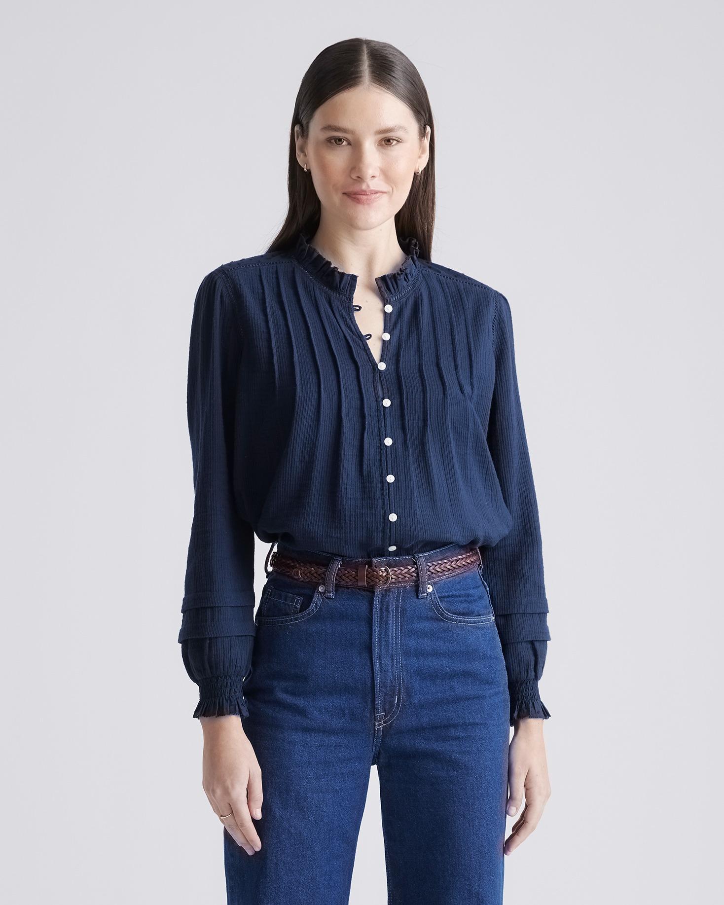 Organic Textured Cotton Peasant Blouse Product Image