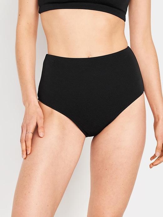 High-Waisted French-Cut Puckered Bikini Swim Bottoms Product Image