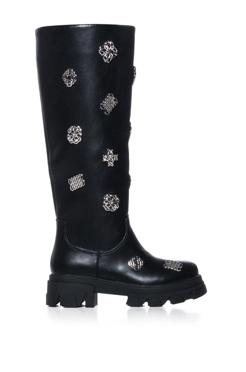 AZALEA WANG DALKEY SILVER HARDWARE EMBELLISHED BOOT Product Image