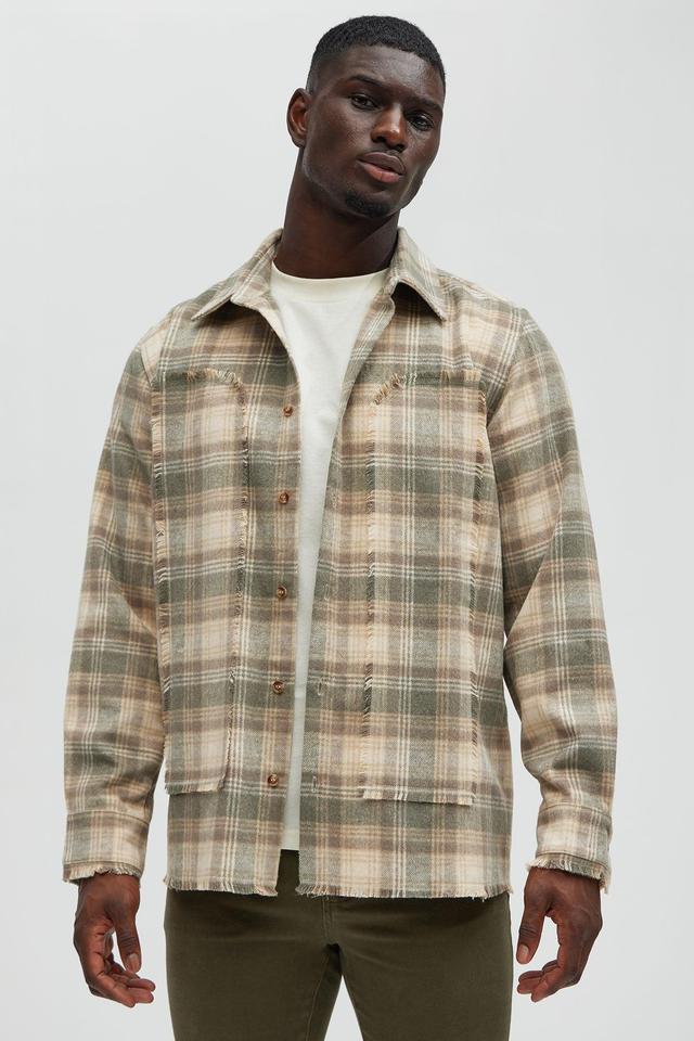 Victory Frayed Flannel Overshirt - Taupe Product Image