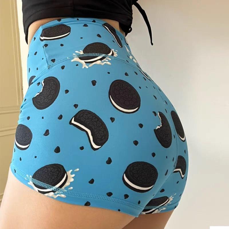 High Waist Patterned Print Yoga Shorts Product Image