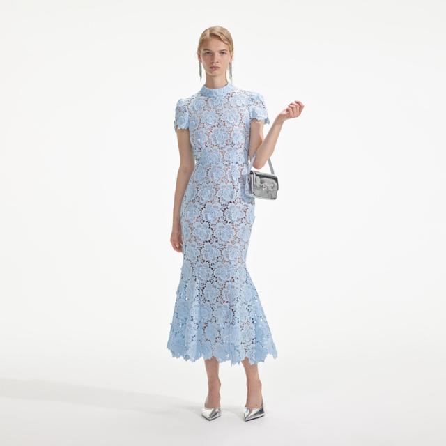 Blue Flower Lace Midi Dress Product Image