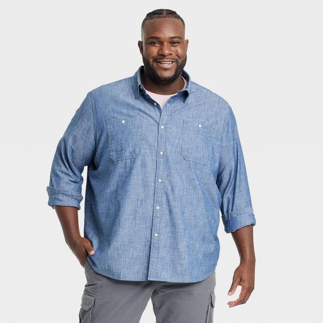 Mens Big & Tall Long Sleeve Denim Button-Down Shirt - Goodfellow & Co Medium Wash 3XLT Product Image