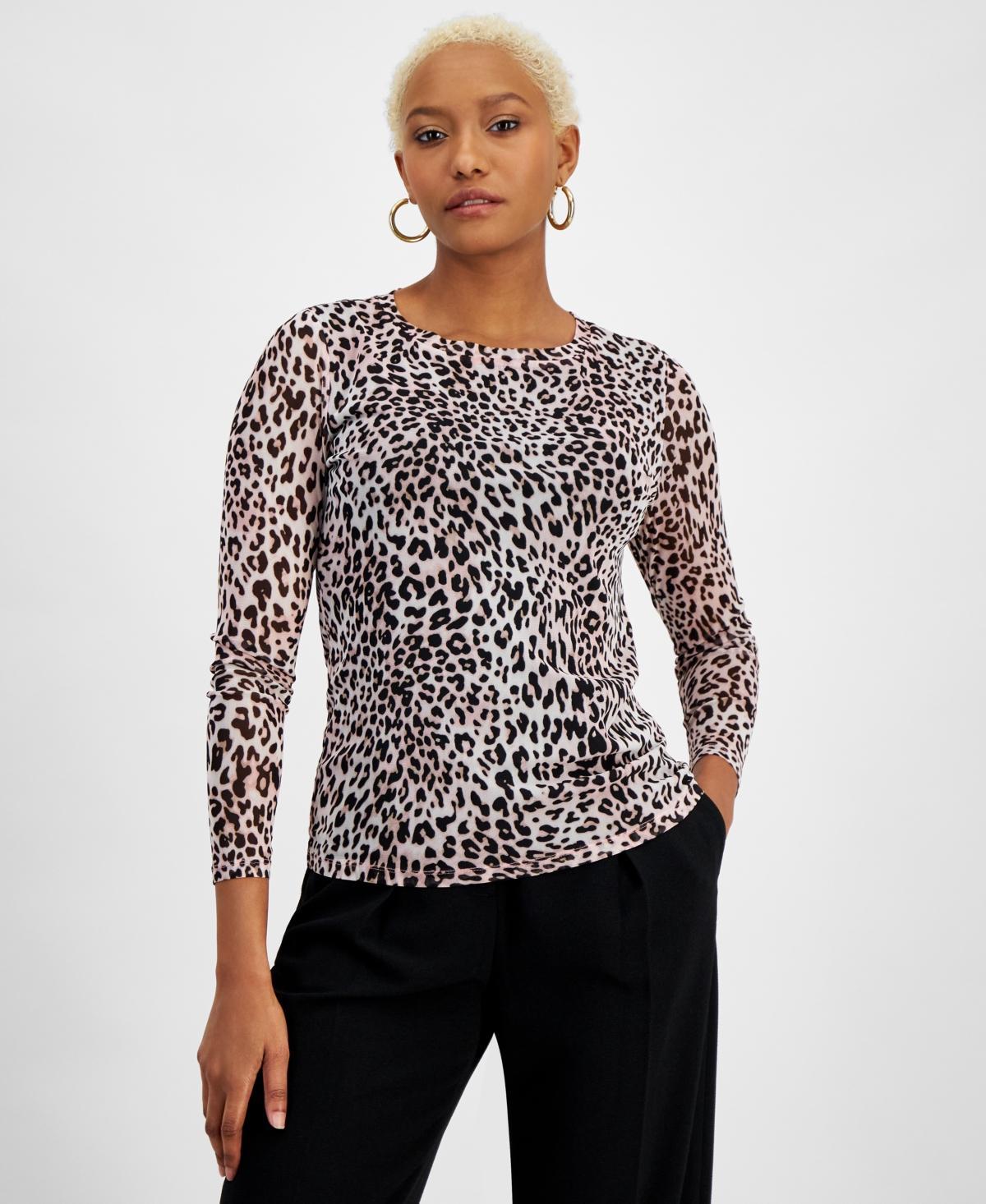 Women's Animal-Print Long-Sleeve Mesh Top, Created for Macy's Product Image