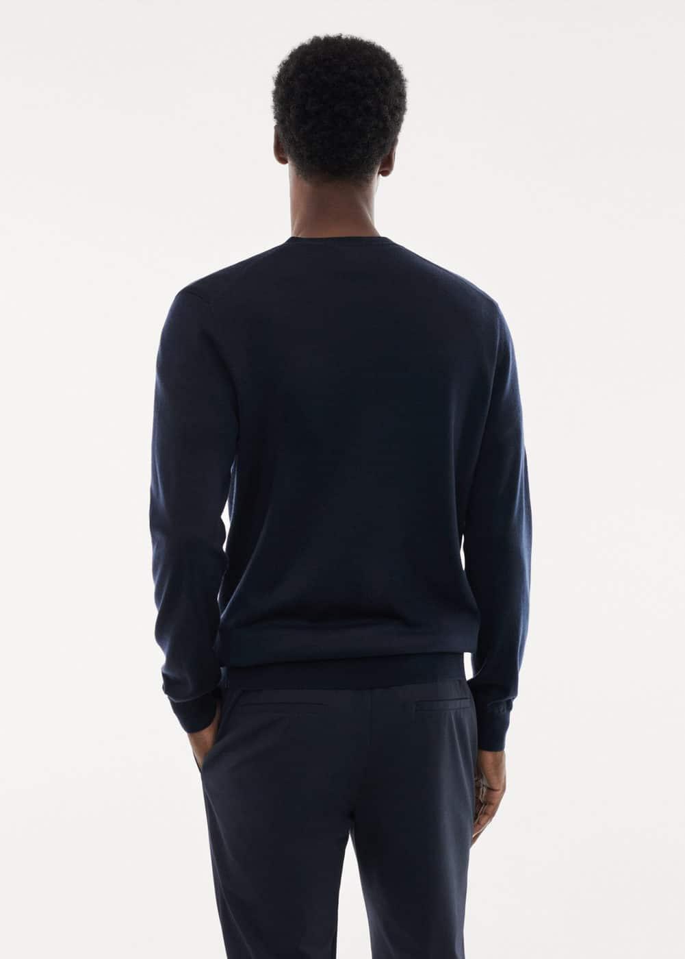 MANGO MAN - 100% merino wool V-neck sweater navy - S - Men Product Image