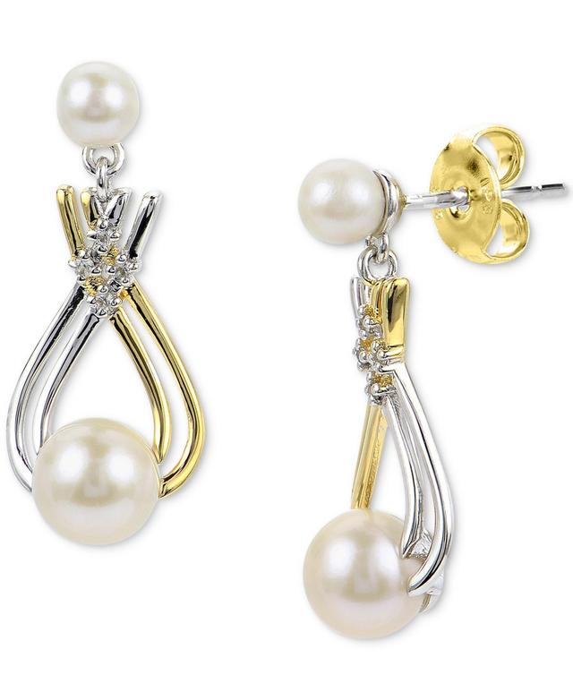 Cultured Freshwater Pearl (6mm) & Lab-Created White Sapphire (1/20 ct. t.w.) Drop Earrings in Sterling Silver & 14k Gold-Plate Product Image