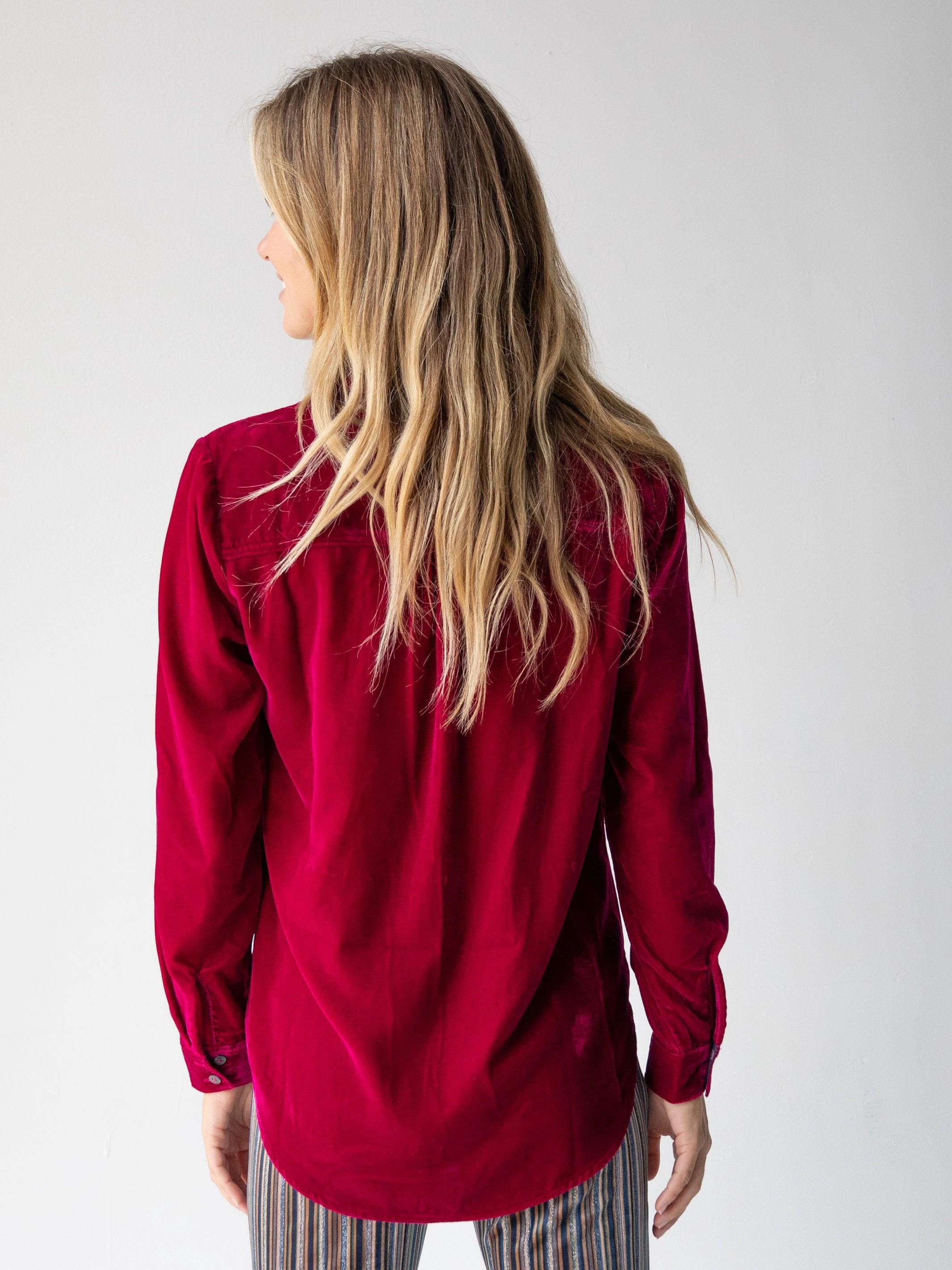 Rocky Velvet Button Down - Dark Magenta Product Image