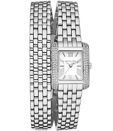 Michael Kors Womens Emery Crystal Three-Hand Stainless Steel Wrap Bracelet Watch Product Image