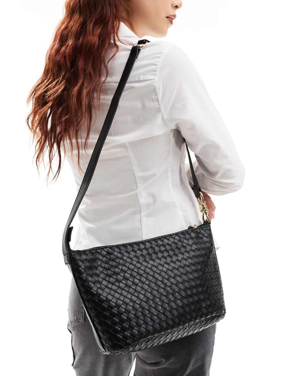 Glamorous woven detail shoulder bag in black Product Image