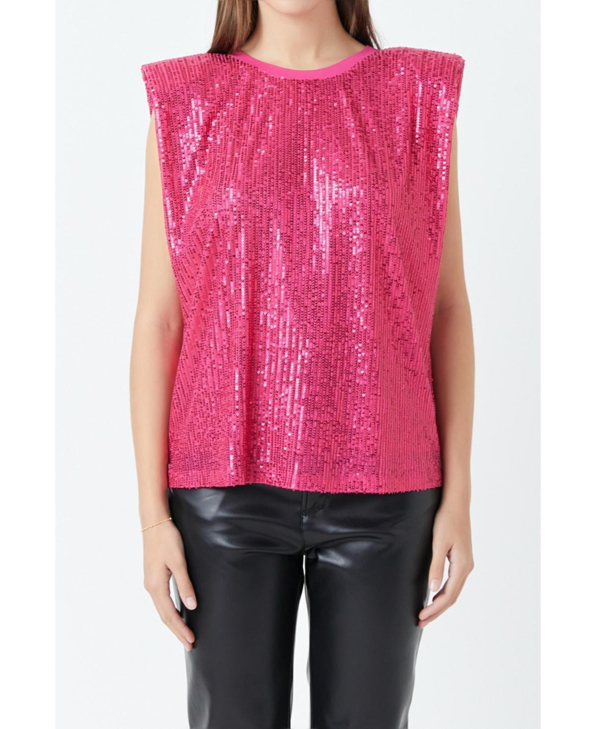 Womens Sequin Shoulder Pad Top Product Image