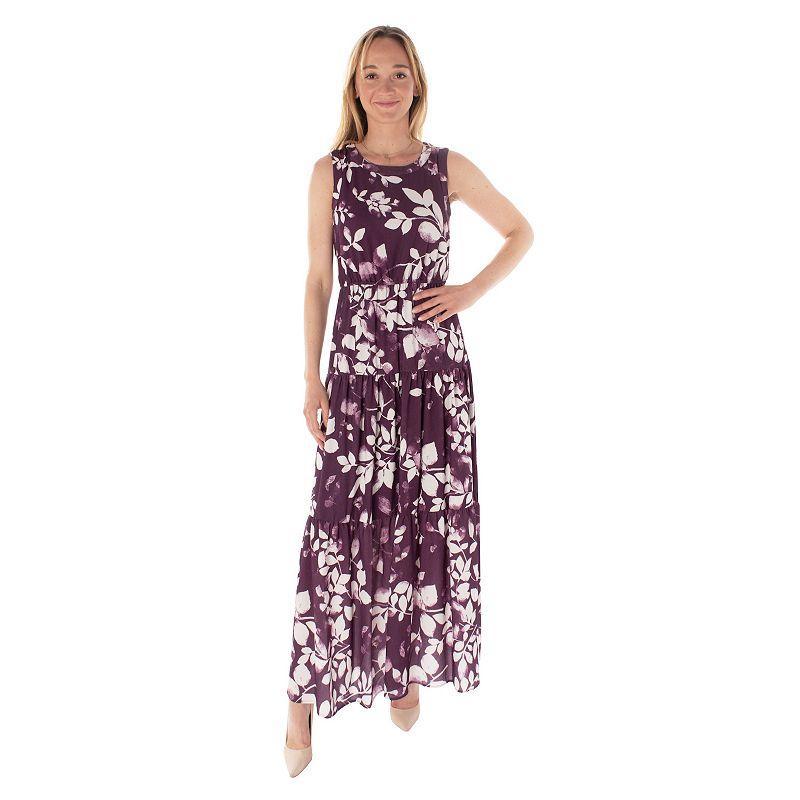 Womens Maison Tara Jewel Neck Tiered Maxi Dress Purple Product Image