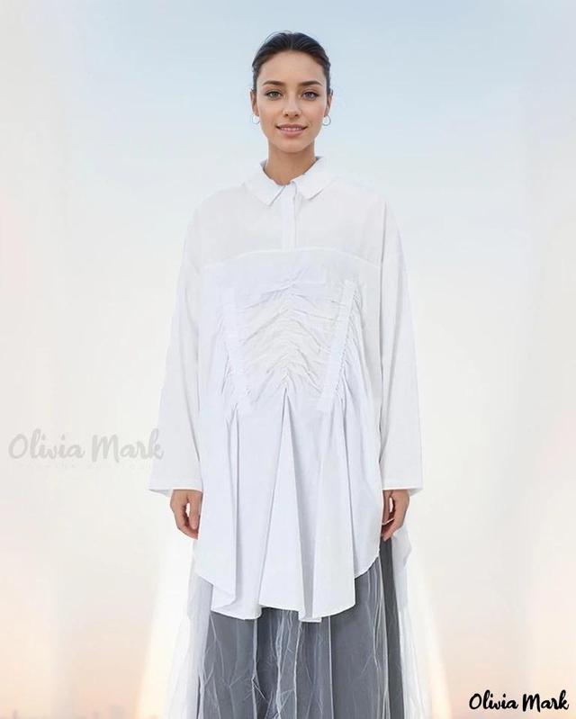 Olivia Mark – Loose and Stylish Draped Shirt with Sheer Mesh Design Product Image