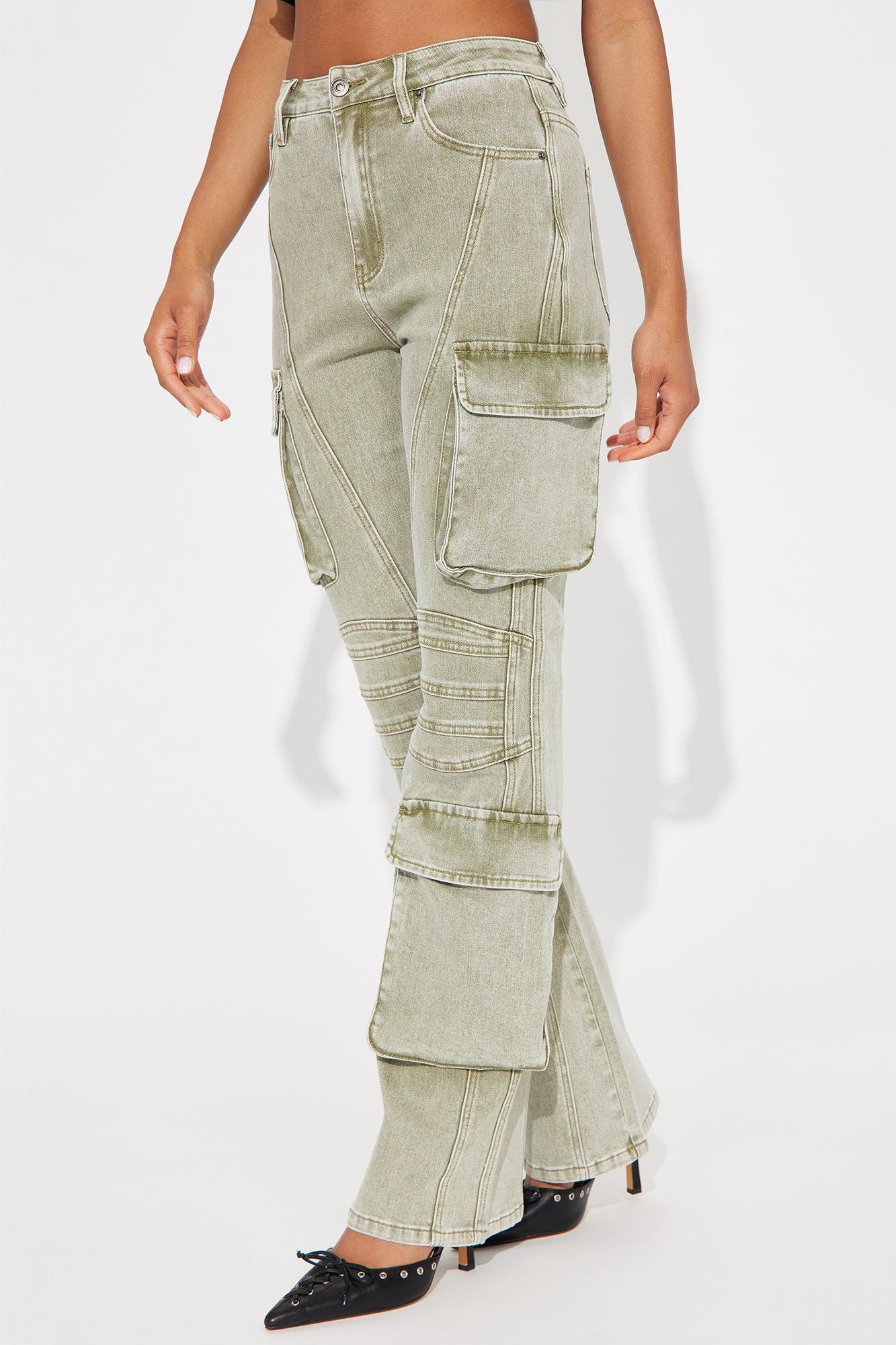 Best In Town Washed Cargo Flare Pant - Sage Product Image