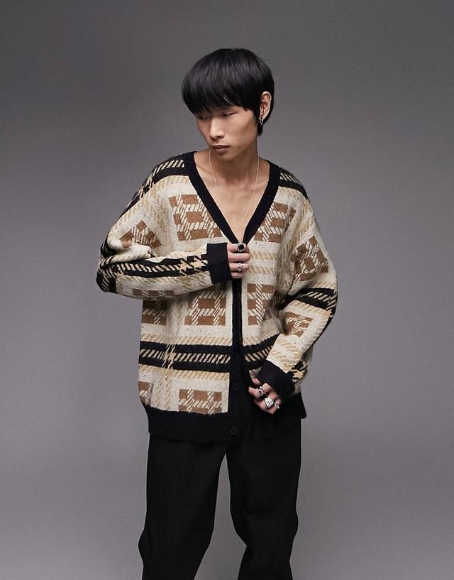 Topman knit fluffy check cardigan Product Image