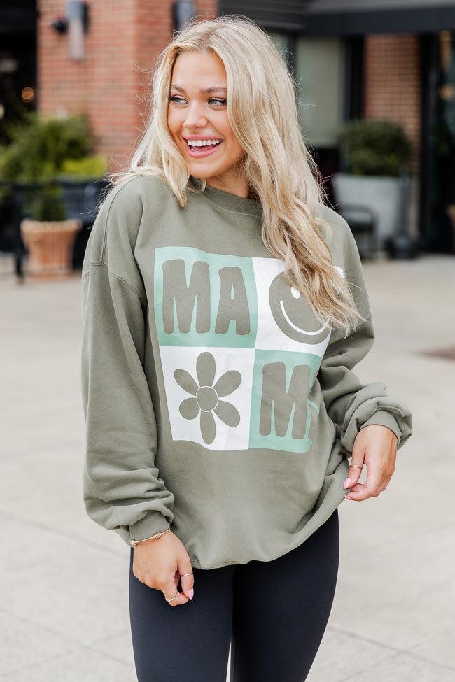 Mama Retro Olive Oversized Graphic Sweatshirt Product Image